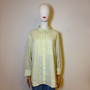 H&M Divided Oversized Striped Button Down Shirt - Lemon Yellow & White - Size M